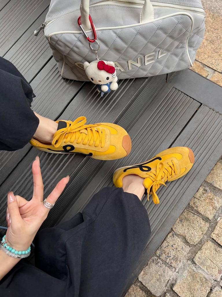 Cowhide Version of Grape Mother, the Same Leather Casual Sports Shoes, Tilted Head Contrasting Color Splicing Lace-up German Training Shoes, Wom