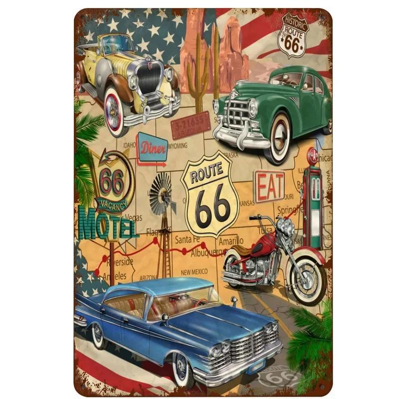 Vintage Historic Old Rout66 Tin Sign Metal Poster Wall Decor For Bar Restaurants Garage Workshop Cafe Club Plaque Man Cave Wall