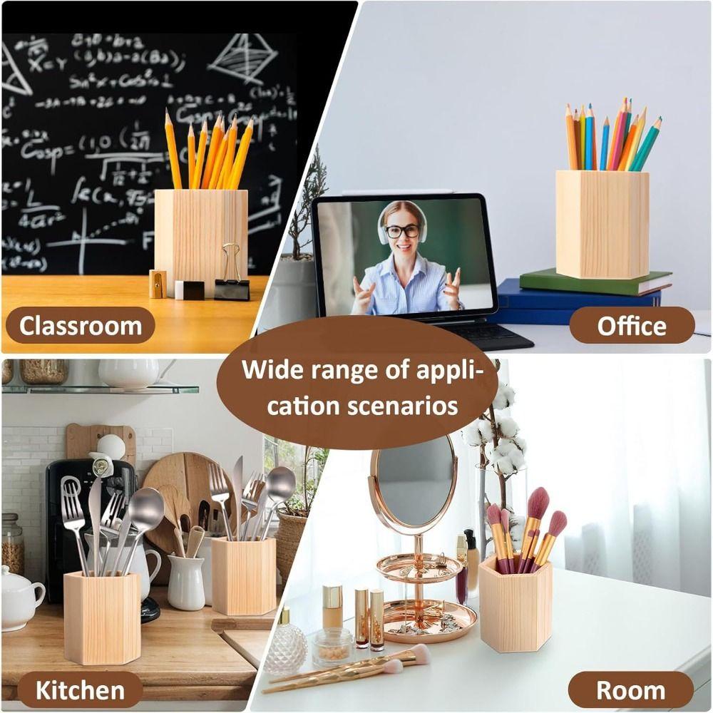 Wooden Pen Container DIY Painting Desktop Organizer Portable Makeup Brush Holder  Gift