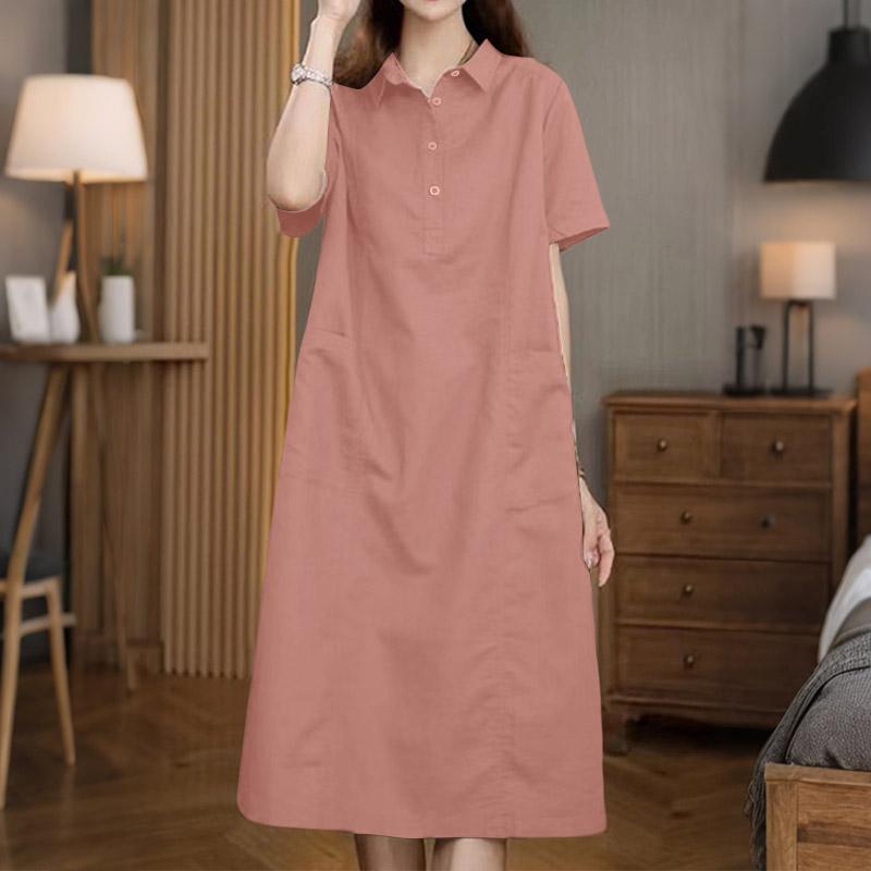 

Жіноча повсякденна вільна сукня-сорочка з коротким рукавом ZANZEA 5XL рожевий