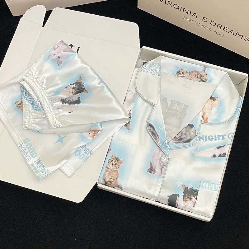 

Short Sleeve Thin Collar Pajama Set Short Sleeve Thin Lapels Pajamas Suit 3 pieces XL