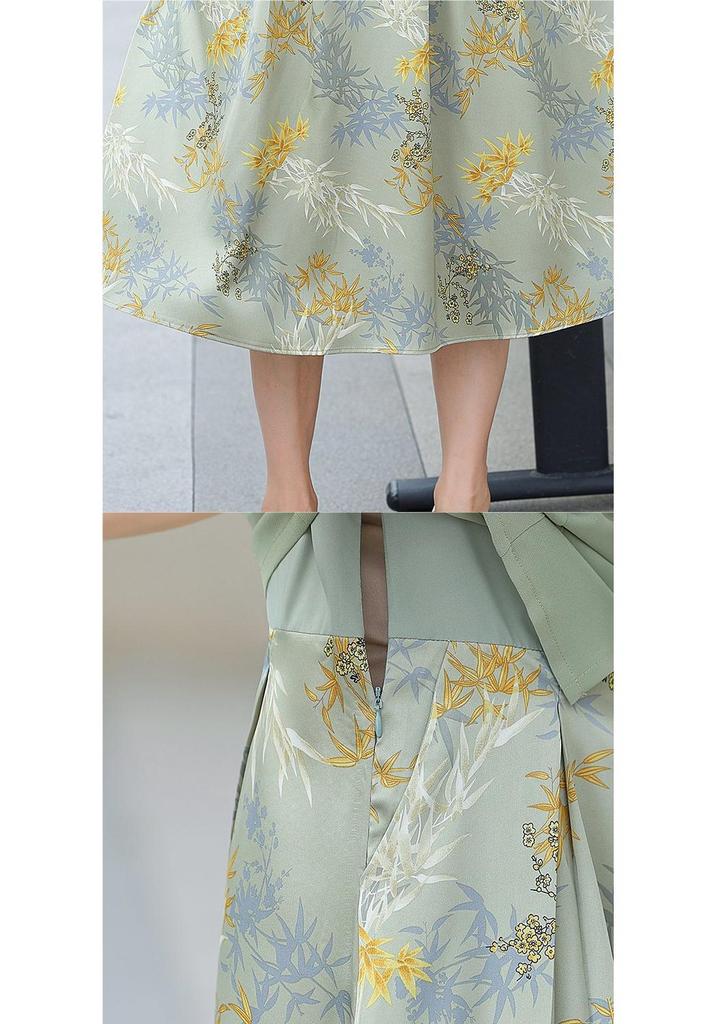 Elegant Summer Dress for Women 2026: Short Sleeve, Slimming Printed Skirt for Middle-Aged and Elderly Moms