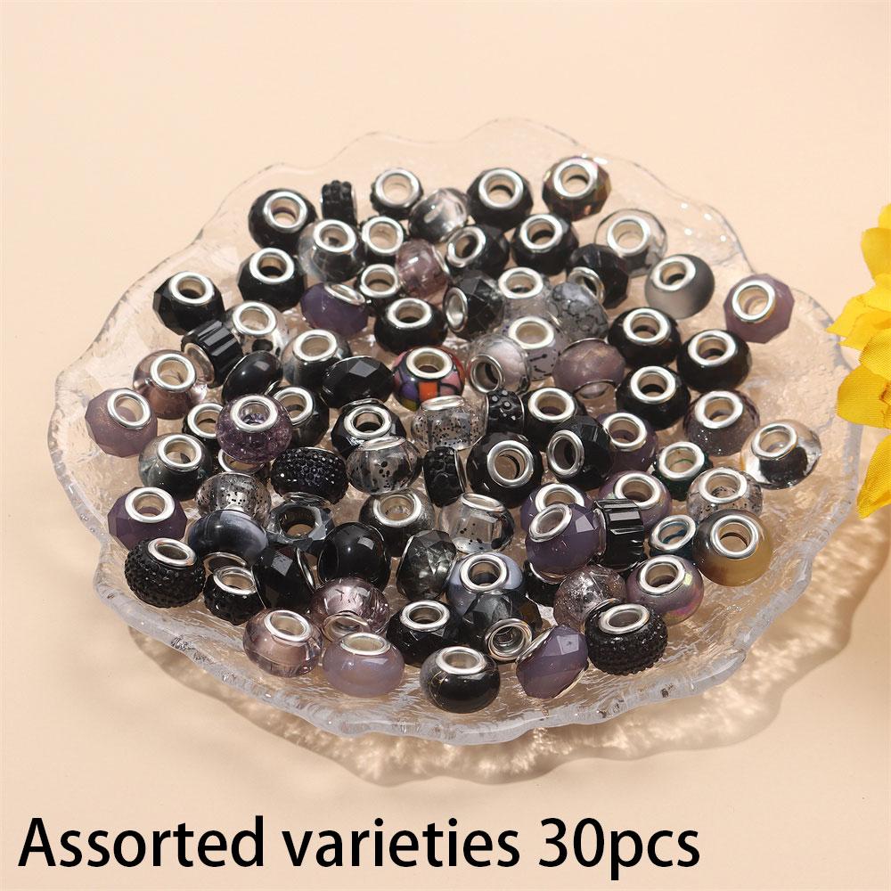 

30/50/100 шт. бусин с крупным отверстием, бусины-ручки из смолы с крупным отверстием, европейские бусины, стеклянные бусины с крупным отверстием, бусины со стразами, изготовление ручек, изготовление браслетов оптом 30pcs чёрный