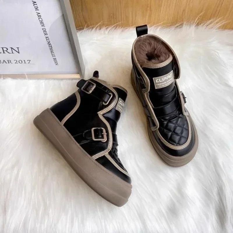 Fashion New In Platform Booties Shoes for Woman Chunky Women's Ankle Snow Boots Demi-season 39 Boot Elegant and Fashion Hot Y2k Lamb Pu