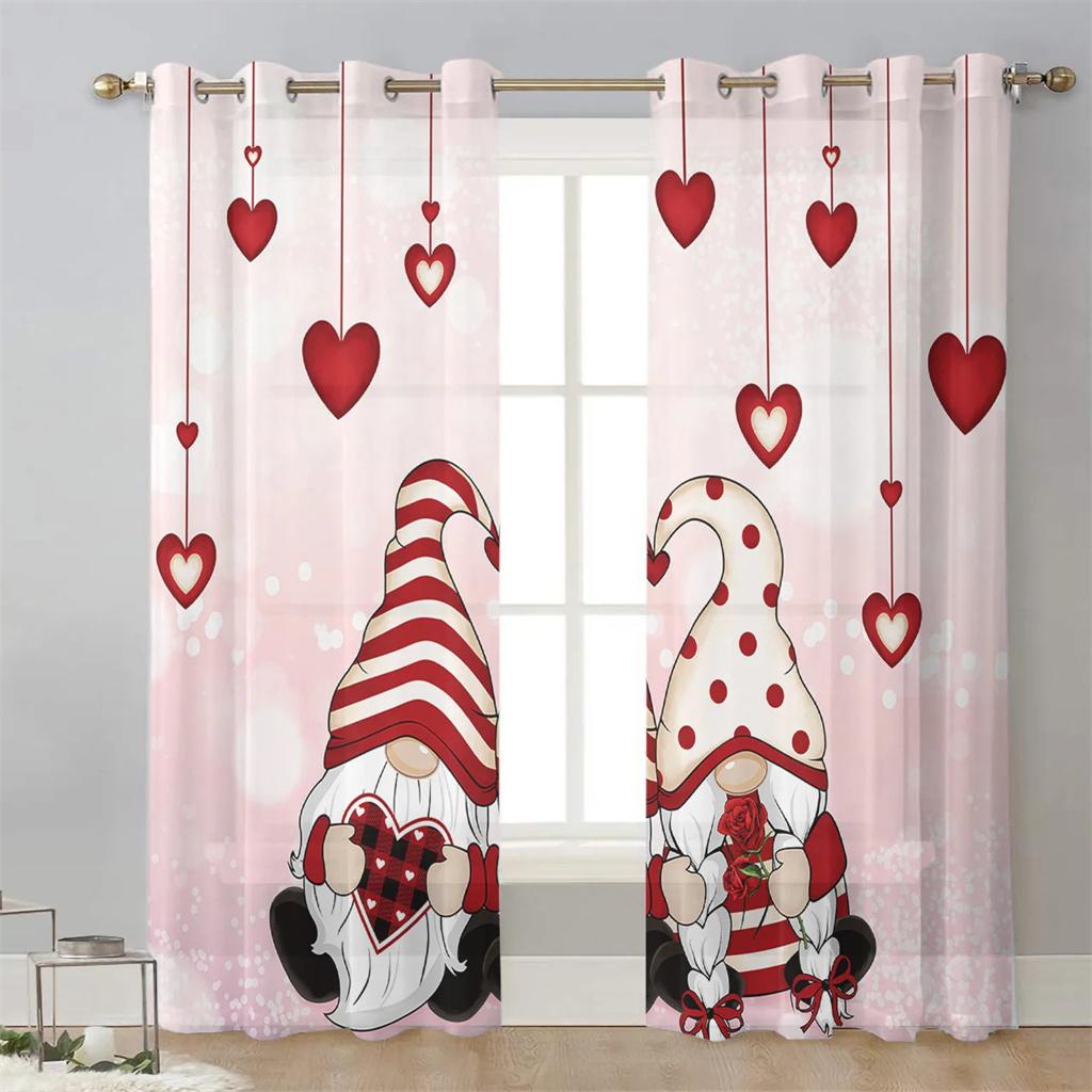 Happy Valentine's Day Love Heart Voile Curtains For Bedroom Tulle Window Curtain For Living Room Sheer Curtains Blinds Drapes2Pc