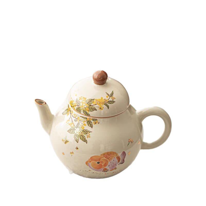 Plant ash big head goldfish teapot ceramic brewing teapot household creative small Chinese retro kung fu teapot
