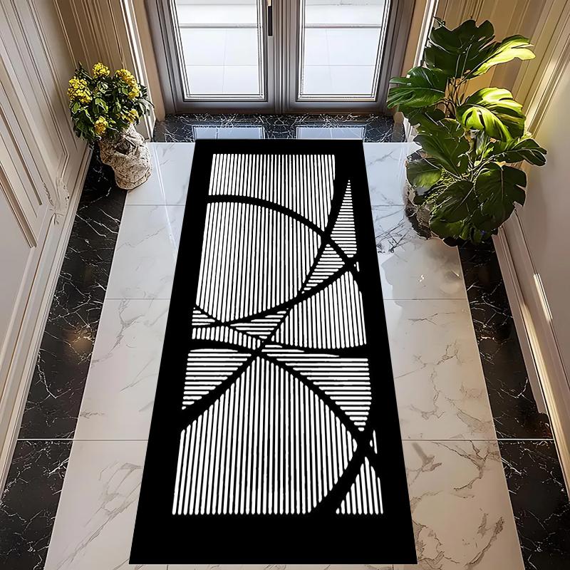 

Modern Geometric Runner Rug Black White Checkered Maze Print Floor Mat for Entryway Hallway Living Room Minimalist Home Decor 40X60CM