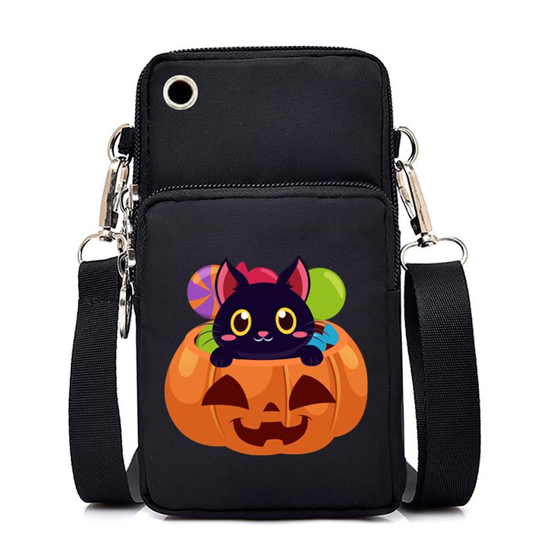 Ženy Mini taška na mobil Kreslená dýně Cat Crossbody Kabelky Halloween Muži Tote Peněženka Peněženka Taška přes rameno Kabelky pro teenagery