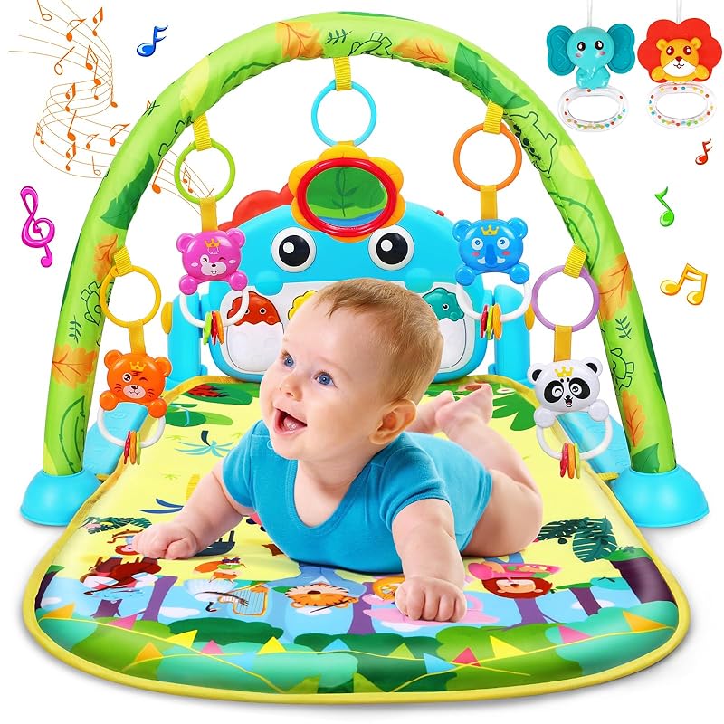 UMIKU Baby Gym Play Mats Baby Toys Tummy Time Mat Musical Activity Center for Newborn Infant Piano Babies Play Mat Music & Light Newborn Infant Gifts