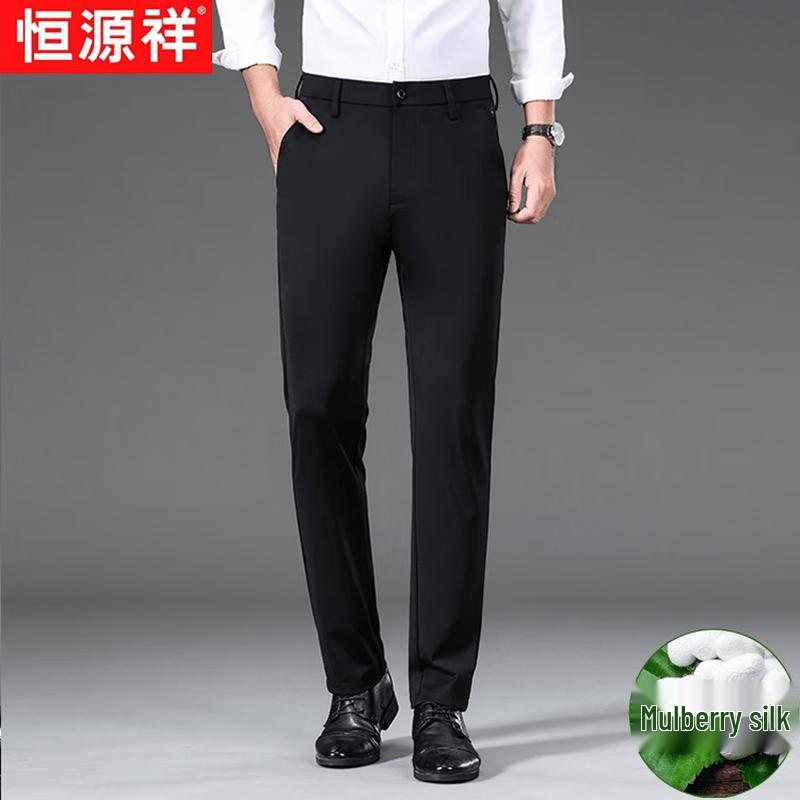Hengyuanxiang Men s Silk Blend Summer Casual Business Straight Trousers 32