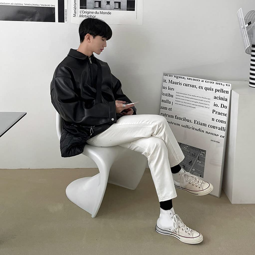 BREAORTION Leather Stadium Biker Synthetic Leather Solid Color Stylish Street Style Plus Sizes Men's Jacket, Jacket, Jacket, Jacket, Outerwear,