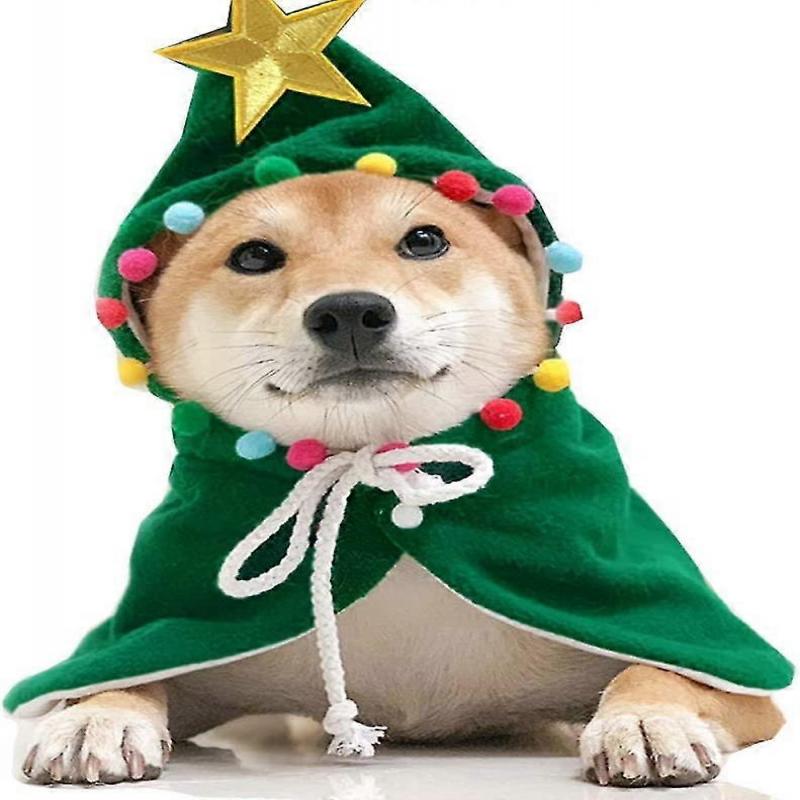 Pet Christmas Costume Puppy Xmas Cloak With Star And Pompoms Cat Santa Cape With Santa Hat Party  Small To Medium Sized Dog