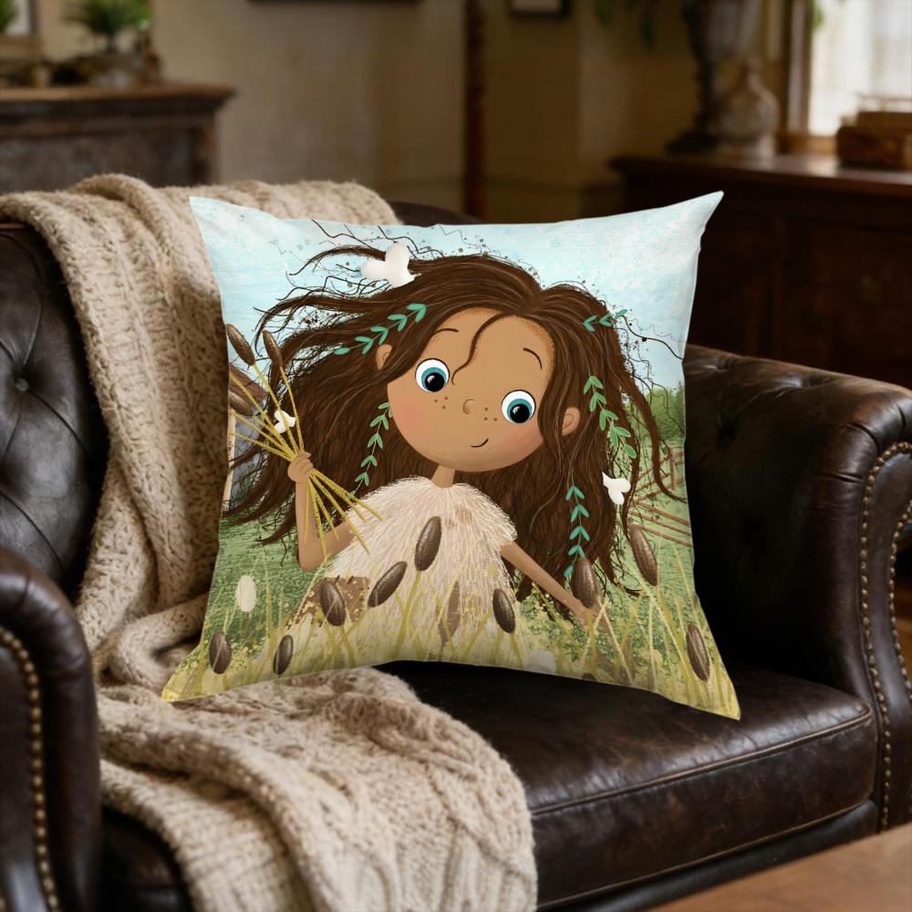 1pc Cartoon Girl Cushion Cover Multicolor Floral Print Pillowcase For Sofa Bedroom Home Decor Soft Comfortable Throw Case