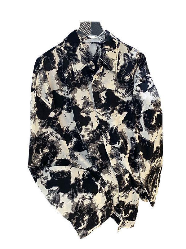 

Мужская легкая рубашка с длинным рукавом и защитой от солнца с рисунком в виде чернил XXXL чёрный