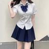 JK College Style Summer White Puff Sleeve Shirt for Women