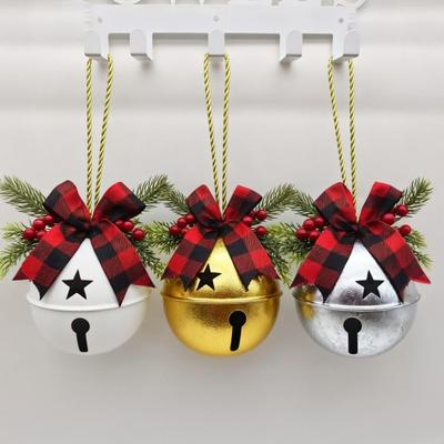 Yousheng Christmas Bells Ornament Rustic Christmas Jingle Bell with Pine Needles Red Berries And Plaid Bow for DIY Holiday Door Window Tree Wreath