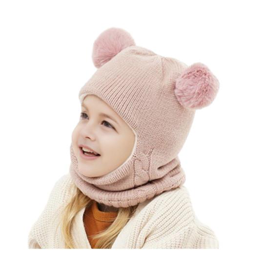 Children Hat Dual Fur Ball Decor Kids Winter Hat Breathable Thermal Cap Outdoor School Thickened Velvet Lining Headgear