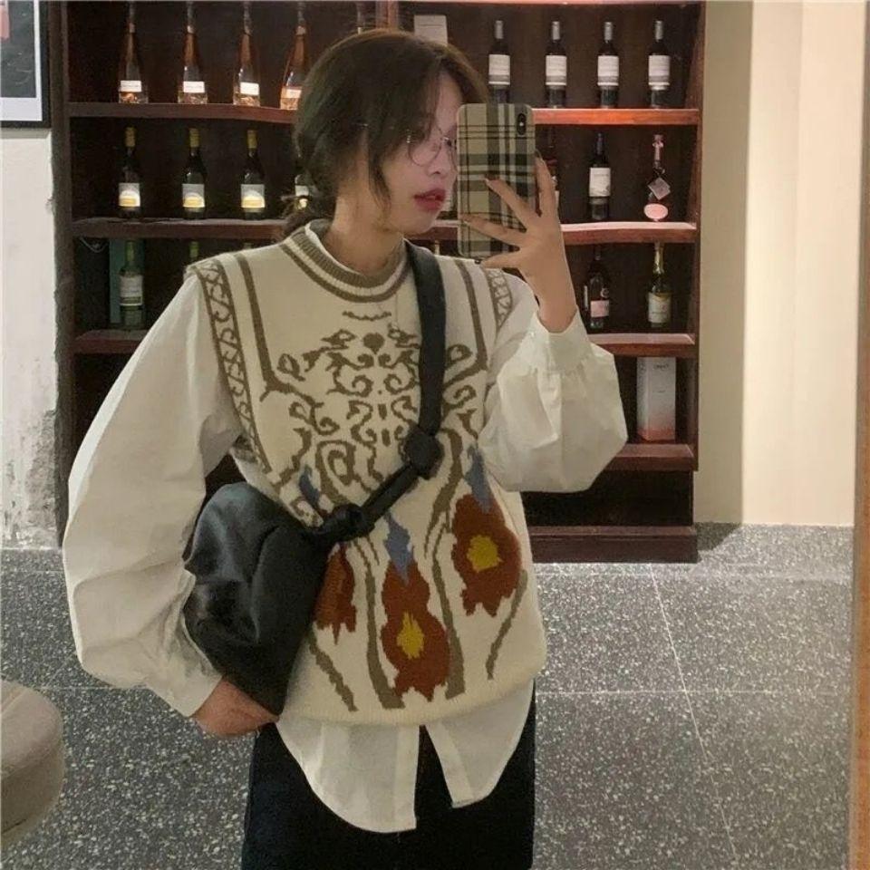 Women's Knitted Vest for Spring and Autumn Vest Korean Version Outerwear Sweater Stylish
