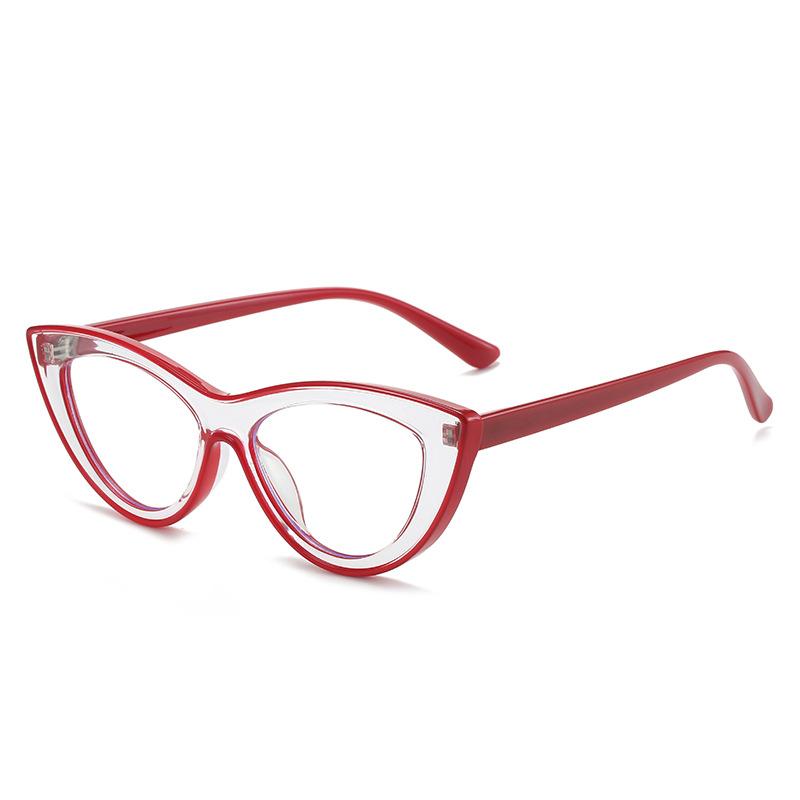 Cat Eye Color Glasses Women, Anti-Blue Glasses Simple Plain Flat Glasses Tr Frame Myopia Glasses