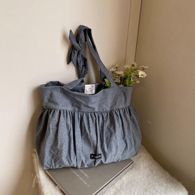 

Весенняя новая сумка через плечо из японского однотонного хлопка и льна, большая вместительная сумка-тоут, мятая, милая и ленивая, тканевая сумка