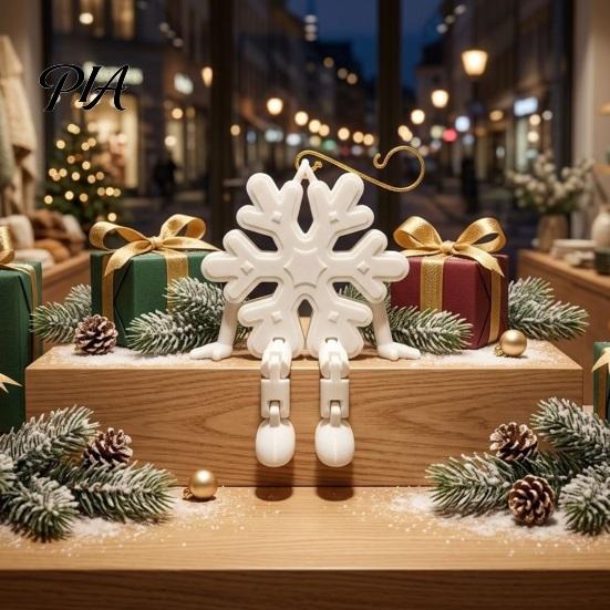 Customizable Christmas Tree Pendant 3D Printed Snowflake Pendant, Movable Joint Hanging Ornament for Holiday Ornaments Decor, Articulated Figurine