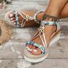 Boho Style Sandals for Women Low Heel Thick Soled Braided Hollow Casual Shoes For Outdoor Wear