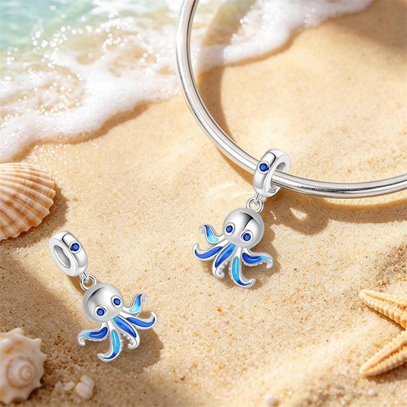 925 Silver Luminous Blue Ocean Series Octopus Starfish Charms Beads For Women Fit Bracelet DIY Jewelry Gifts