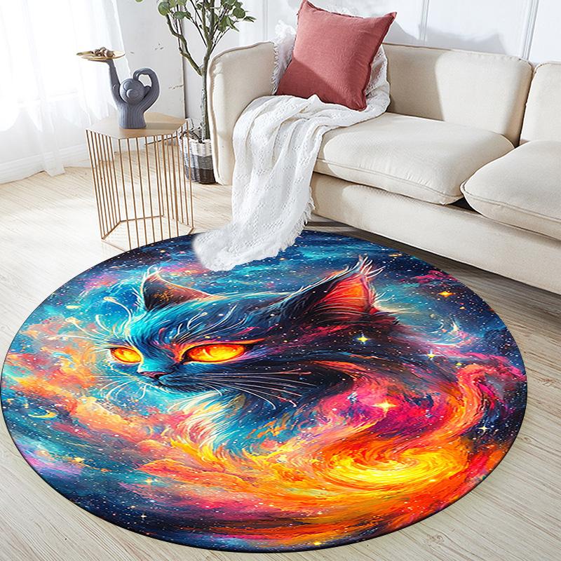 Cosmic Cat Round Area Rug,Carpet Rug for Living Room Bedroom Sofa Playroom Decor,Non-slip Floor Mat