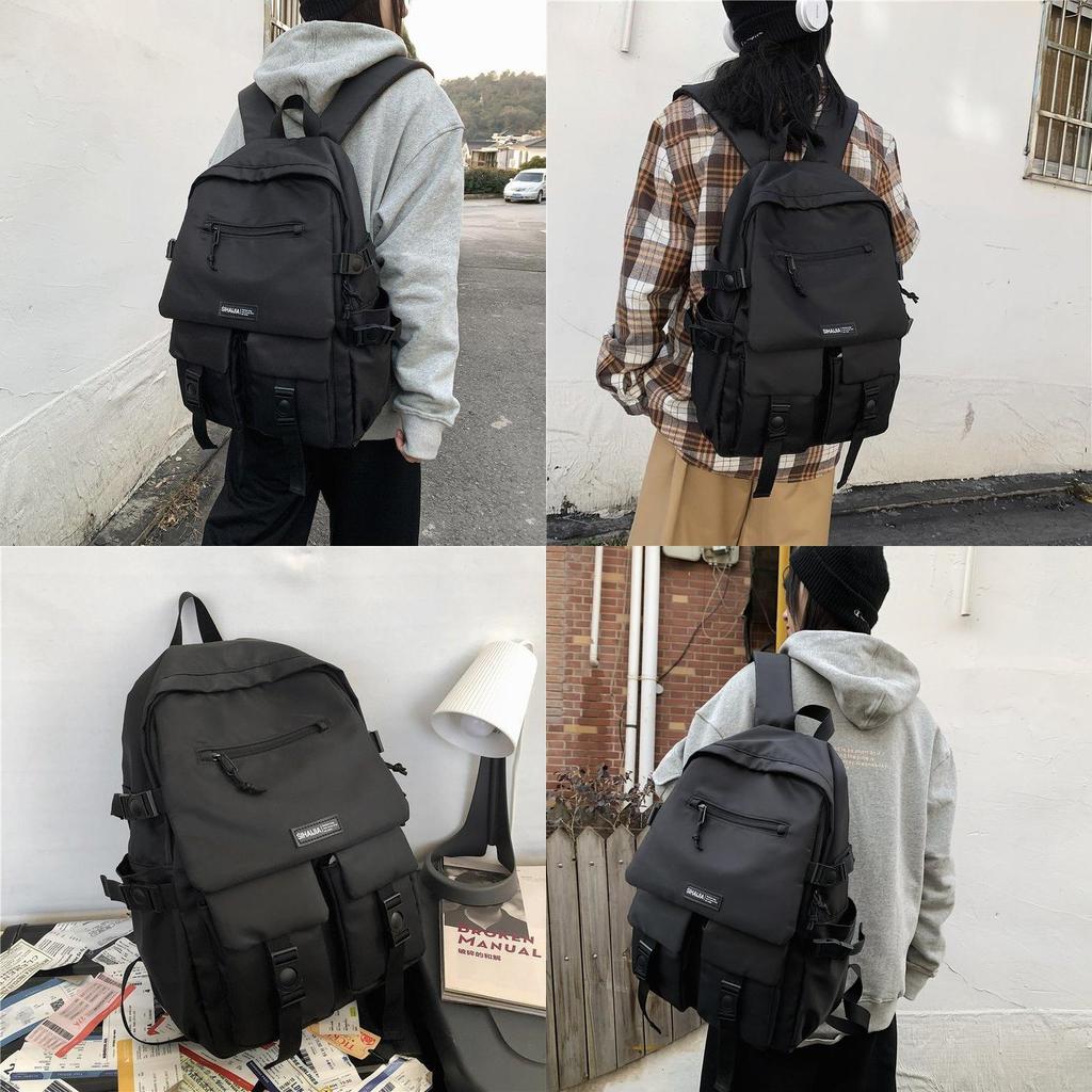 Korean Ins Harajuku Street Style Fashionable Black Backpack Waterproof Unisex 19-inch Size
