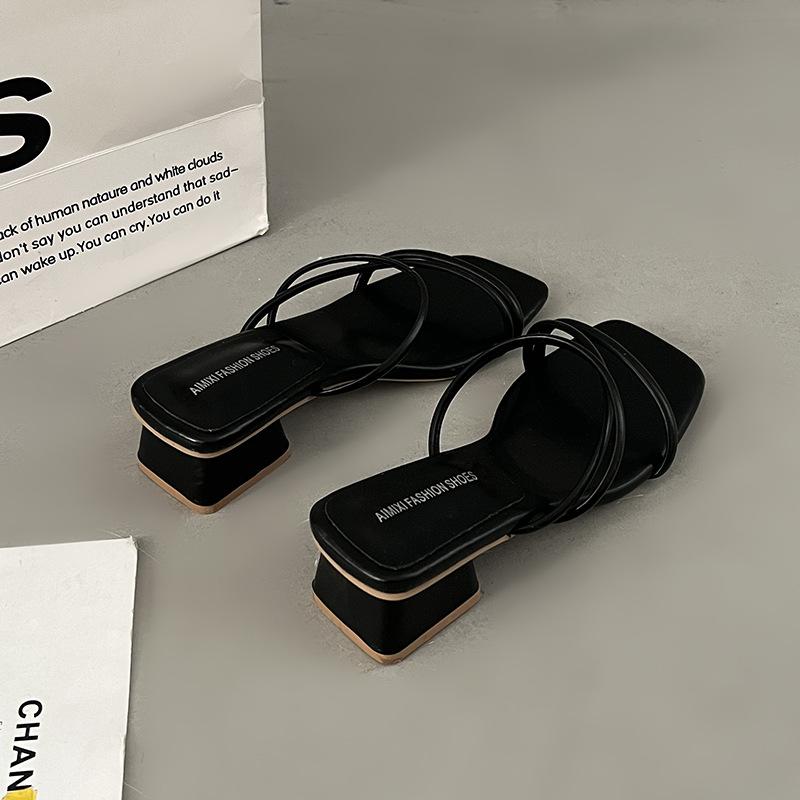 High-heeled Cool Slippers, Wearing Fairy Style Slippers, 2025 New Summer with Skirt, Thin Strap Thick-heeled French Slippers