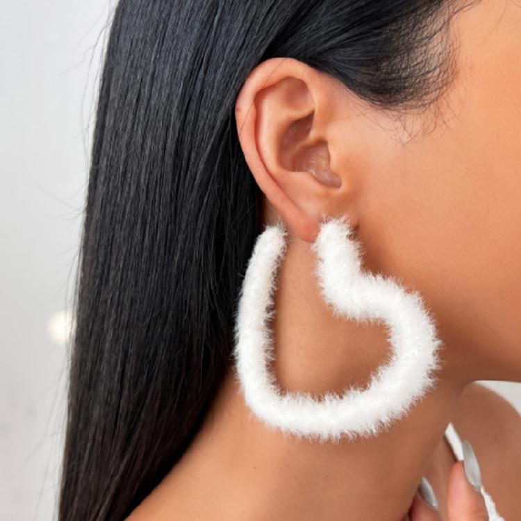 Sweet Cool Plush Heart Hoop Earrings Exaggerated Dangle Earrings Birthday Gift