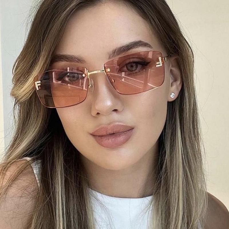 Letter F Diamond-encrusted Frameless Trimmed Sunglasses Women's European and American Sunglasses Fashion Retro Metal Sunglasses