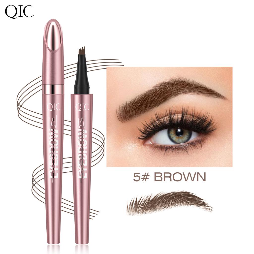 QIC Waterproof Microblading Eyebrow Pen - 4 Split Head, Natural Look Brow Makeup in 6 Colors for All Skin Types