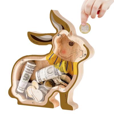 Wooden Piggy Bank for Kids Unbreakable Rabbit Chicken Coin Bank Cute Saving Coin Jar Christmas Birthday Easter Gift for Boys Girls