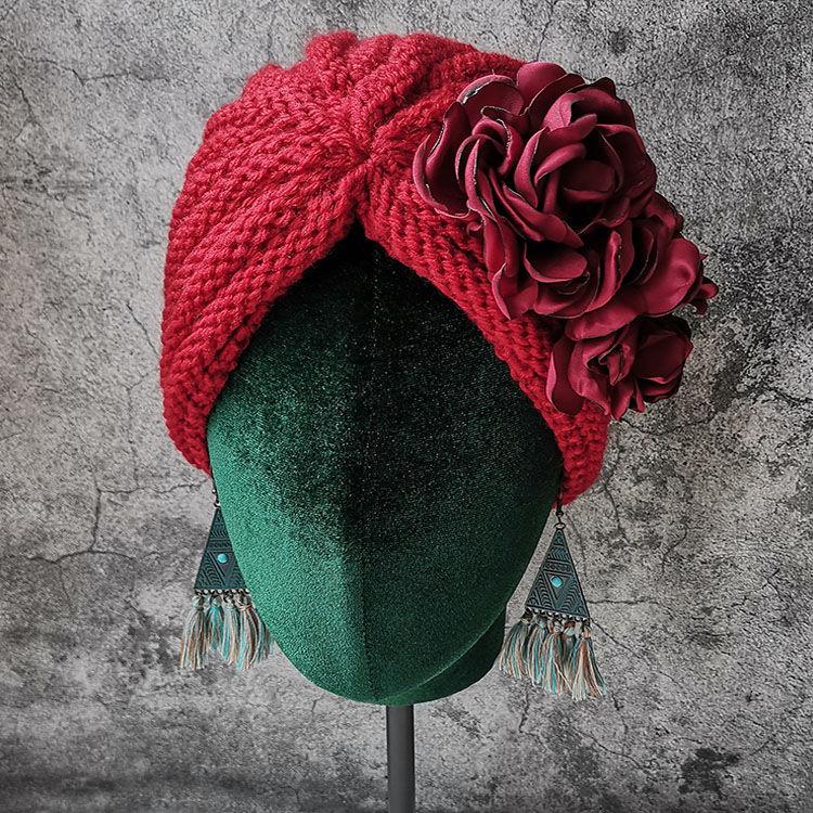 Spring and Summer Sweet Big Flower Headgear Retro Pullover Hat Female Dancing Confinement White Hair Headgear Travel Headscarf Hat