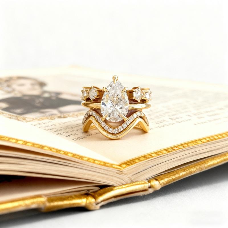 European and American Style Ring Set (three Pieces) Elegant Diamond Ring with Cubic Zirconia Stones Wedding Party Matching Rings