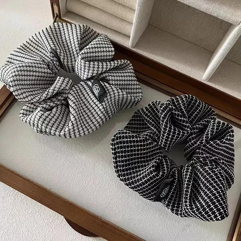 Vintage Plaid Elastic Hair Bands New Fashion Scrunchie Women's Elegant Hair Ties Designer Ponytail Holder Girls Hair Accessories