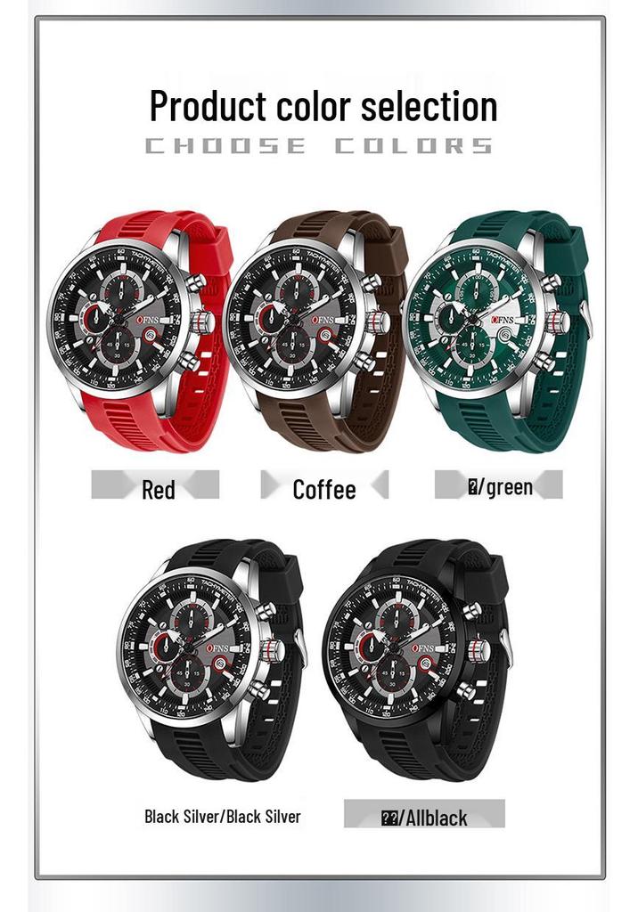 OFNS Business Men's Quartz Watch: Fashionable, Three Sub-Dials, Six Hands, Calendar, Waterproof.