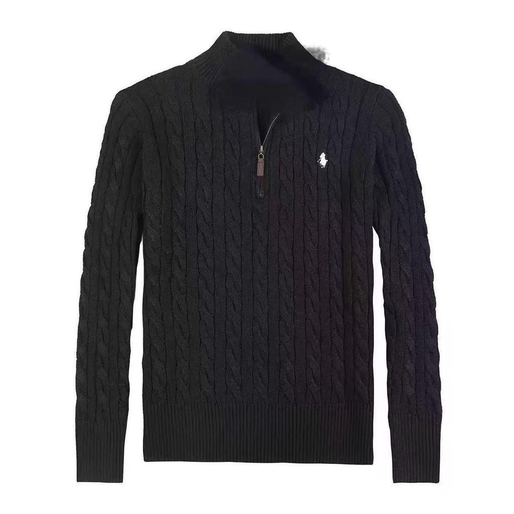 Men's Embroidered Pony Polo Shirt, Classic Old Money Style, Thickened Cotton, Full Zip Knitwear Jacket for Autumn and Winter