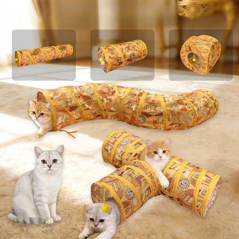 Collapsible Cat Tunnel Toy Interactive Foldable Cat Play Tube with Hanging Ball Indoor Pet Tunnel for Kitty Exercise & Hunting