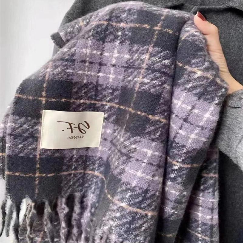 Autumn And Winter Plaid Scarf Thickened Imitation Cashmere Shawl Female Student Couple Warm Scarf