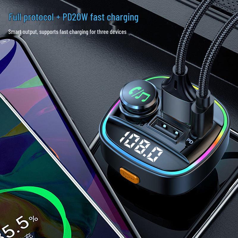Bluetooth Car MP3 Player with Dual Display, Voltage Detection, and Super PD Fast Charging Cigarette Lighter Adapter