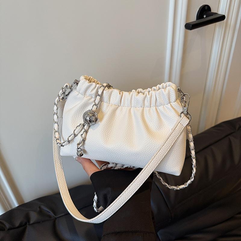 Casual New Chain Summer Pleated Handbag Textured Messenger Solid Color Shoulder Bag