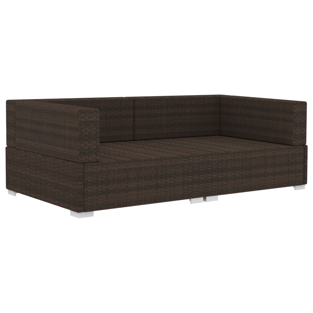 Corner Sofa Set 2 pcs with Cushions Brown Poly Rattan