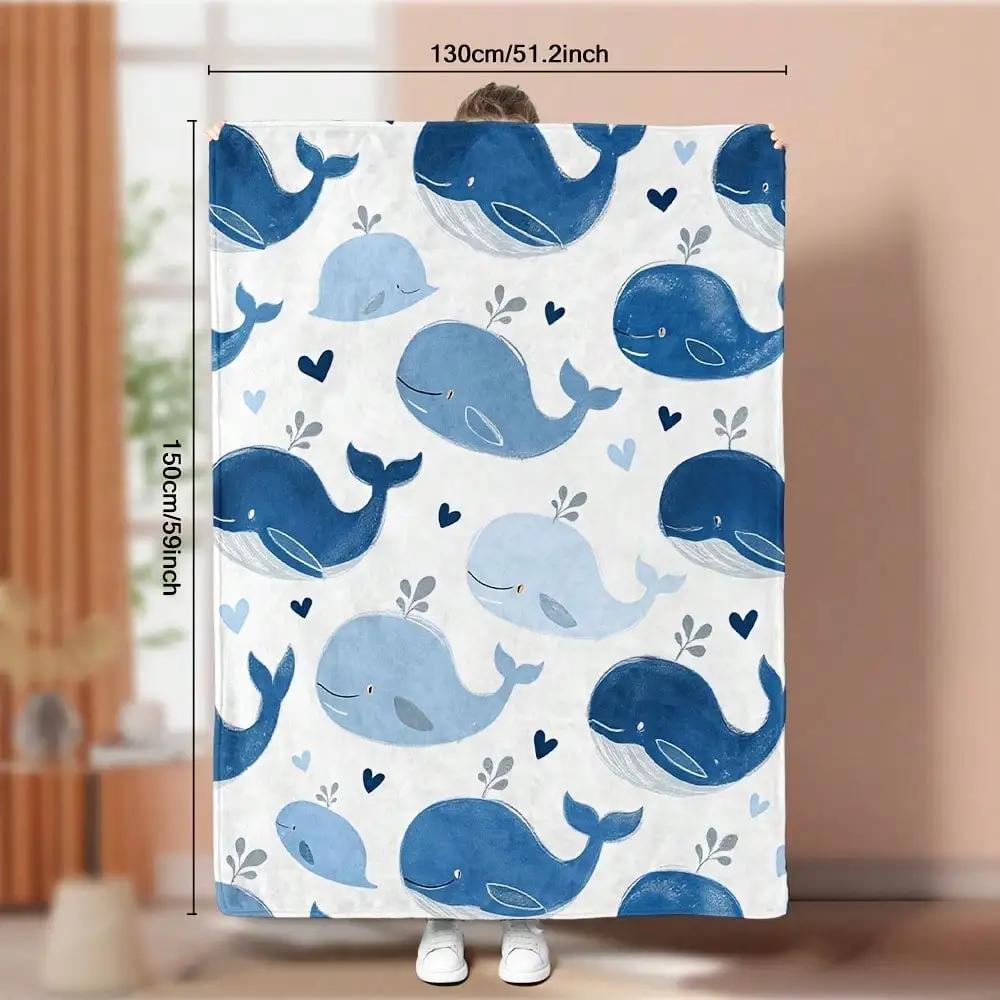 1 Piece Whale Ocean Animal Print Flannel Blanket - Super Soft, Washable And Lightweight, Perfect For Sofa, Bed, Office - Warm