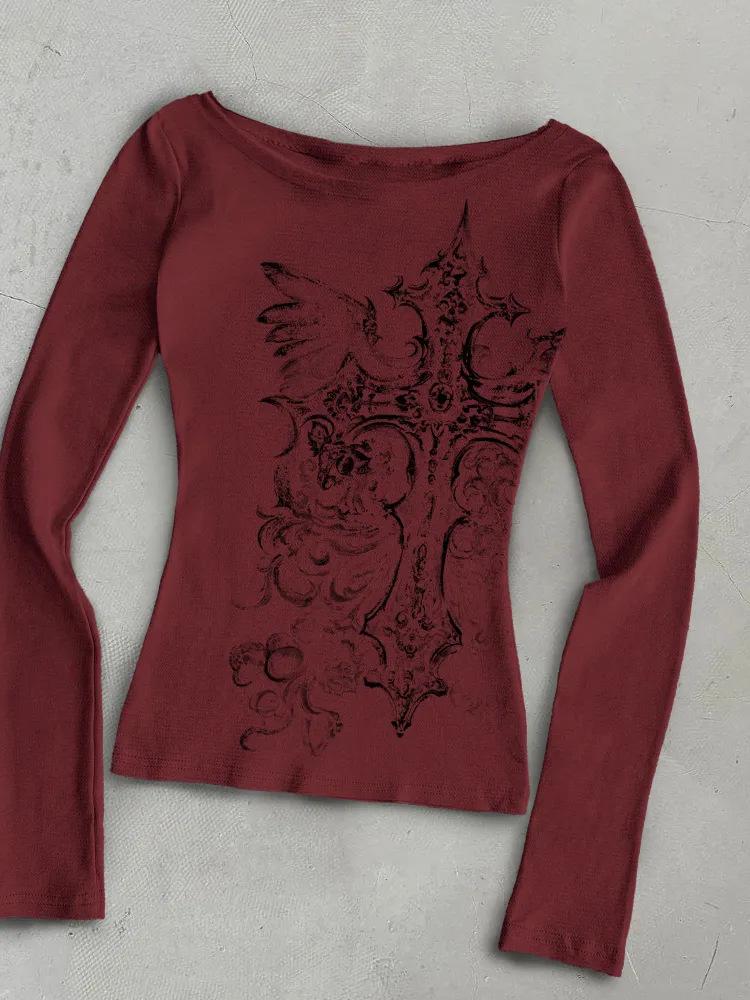 2026 Autumn/Winter Women's Y2K Off-Shoulder Slim-Fit Long-Sleeve Top