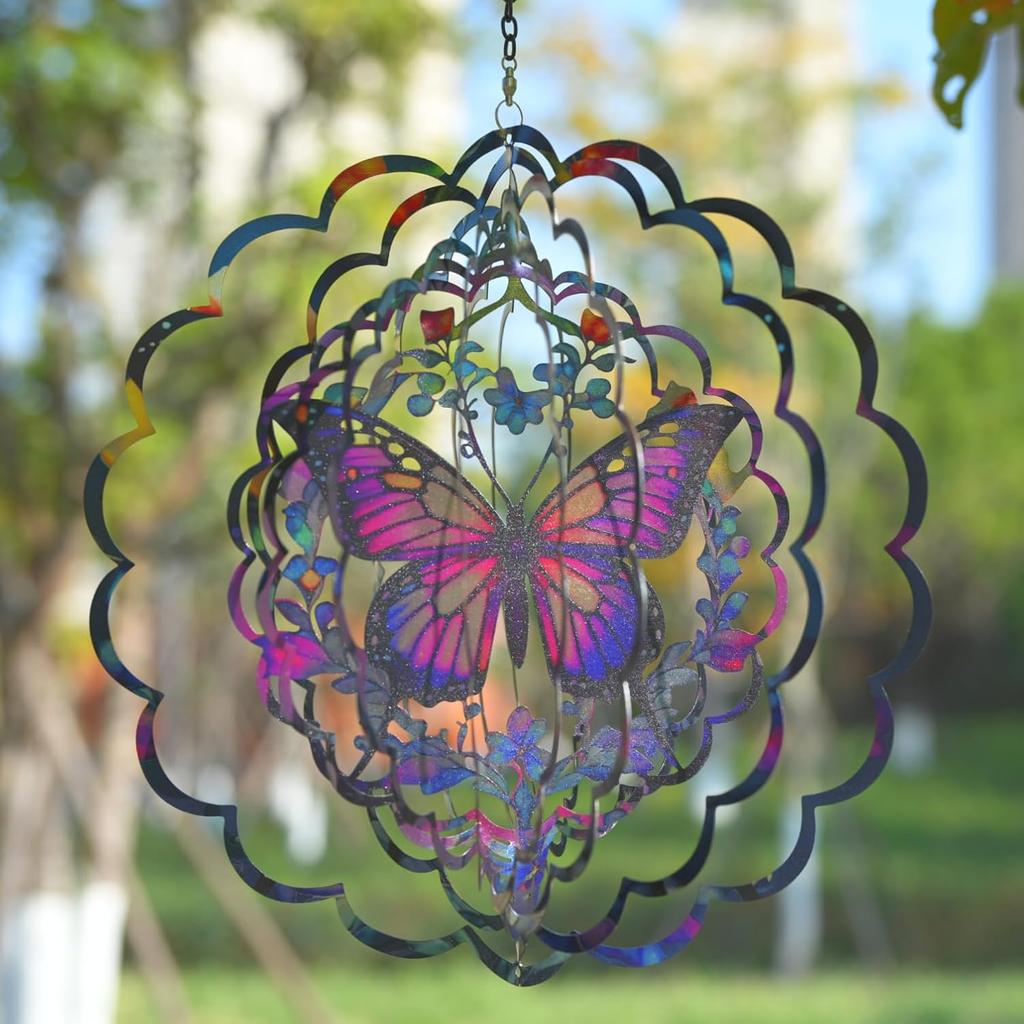 Wind Spinners Metal Butterfly - Butterfly Gifts for Women Mom Grandma Wife, Hanging Wind Spinner for Outdoor & Indoor Decorations, 12 Inch 3D Wind