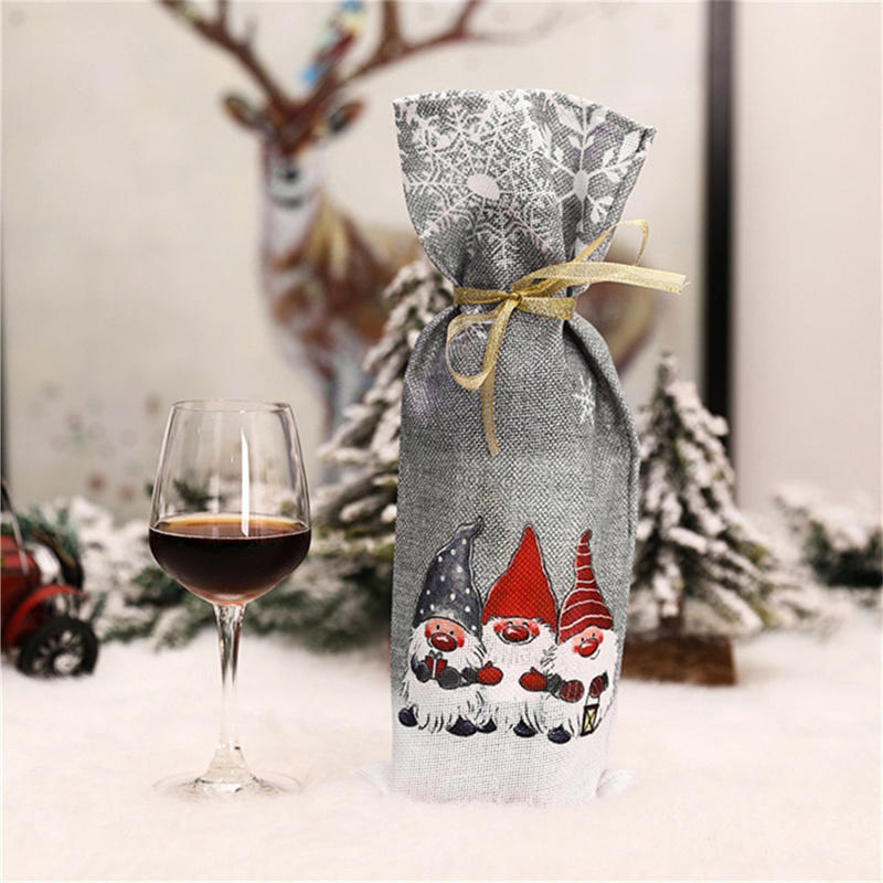 Creative Christmas Wine Bottle Bags Cute Santa Drawstring Wine Bottle Gift Cover Xmas Party Decor