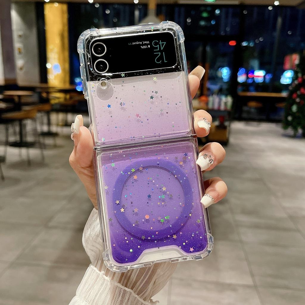 Samsung ZFlip7 Magnetic Mobile Phone Case for Zflip4 Epoxy Gradual Change Glitter Zfold6 Anti-drop Hard Protective Case