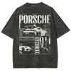 Camiseta Gráfica Estilo Revista Vintage Porsche 911 GT3 RS Camiseta Deportiva Lavado Ácido
